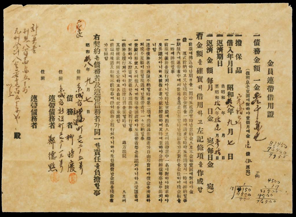 금원연대차용증서