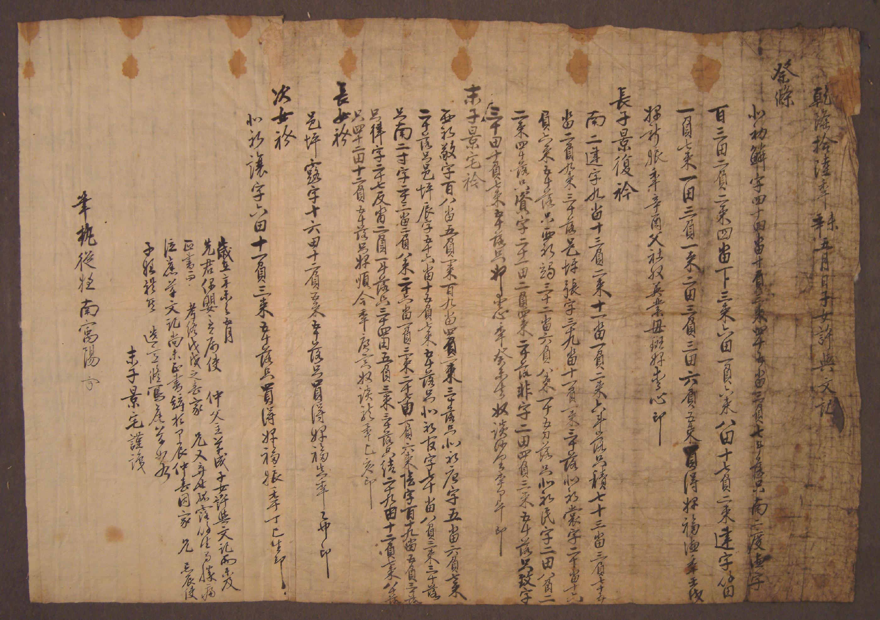 남이만(南履萬)이 1751년에 작성한 분급문기